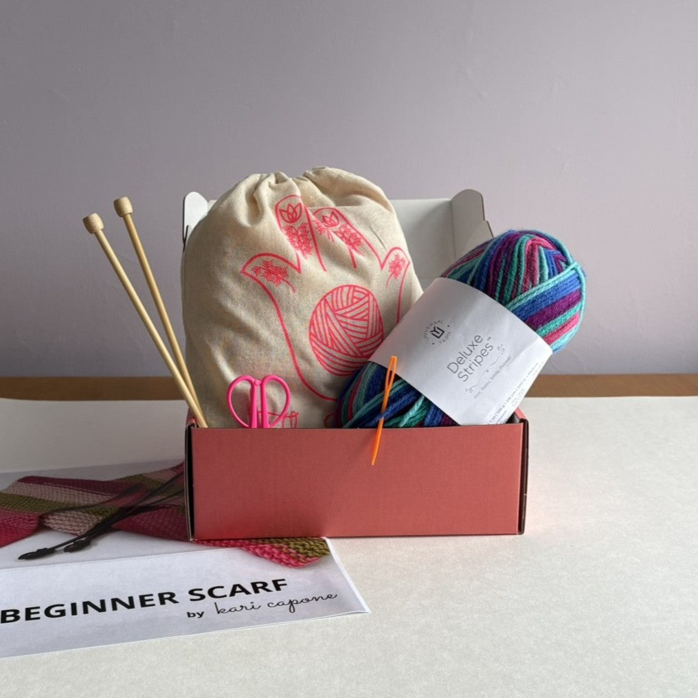 Limited Edition Colors: Learn to Knit Scarf Kit | Tie Dye or Timber