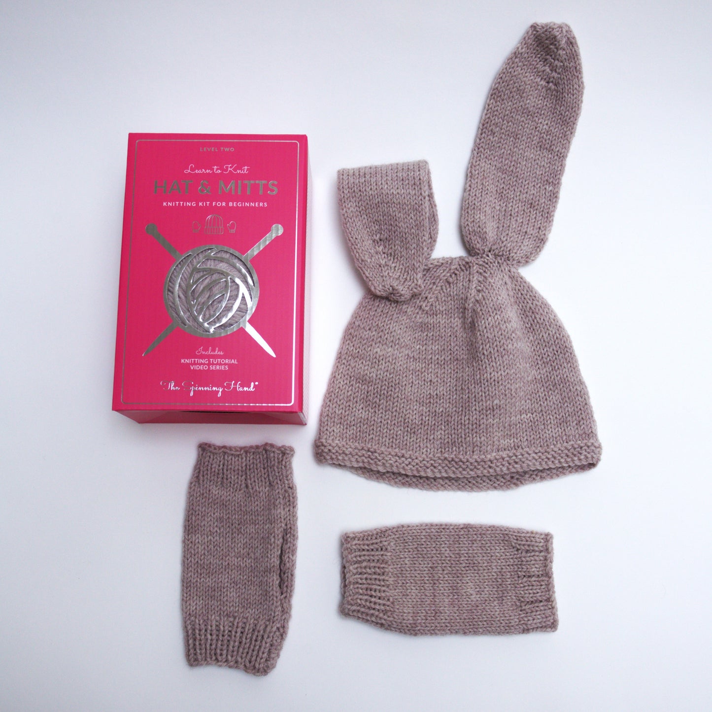 Animal Ears Hat & Mitts Knitting Kit: Bear, Bunny, Witchy Cat, Foxy - thespinninghand