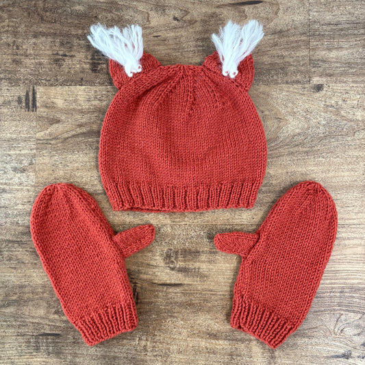 Animal Ears Hat & Mitts Knitting Kit: Bear, Bunny, Witchy Cat, Foxy - thespinninghand