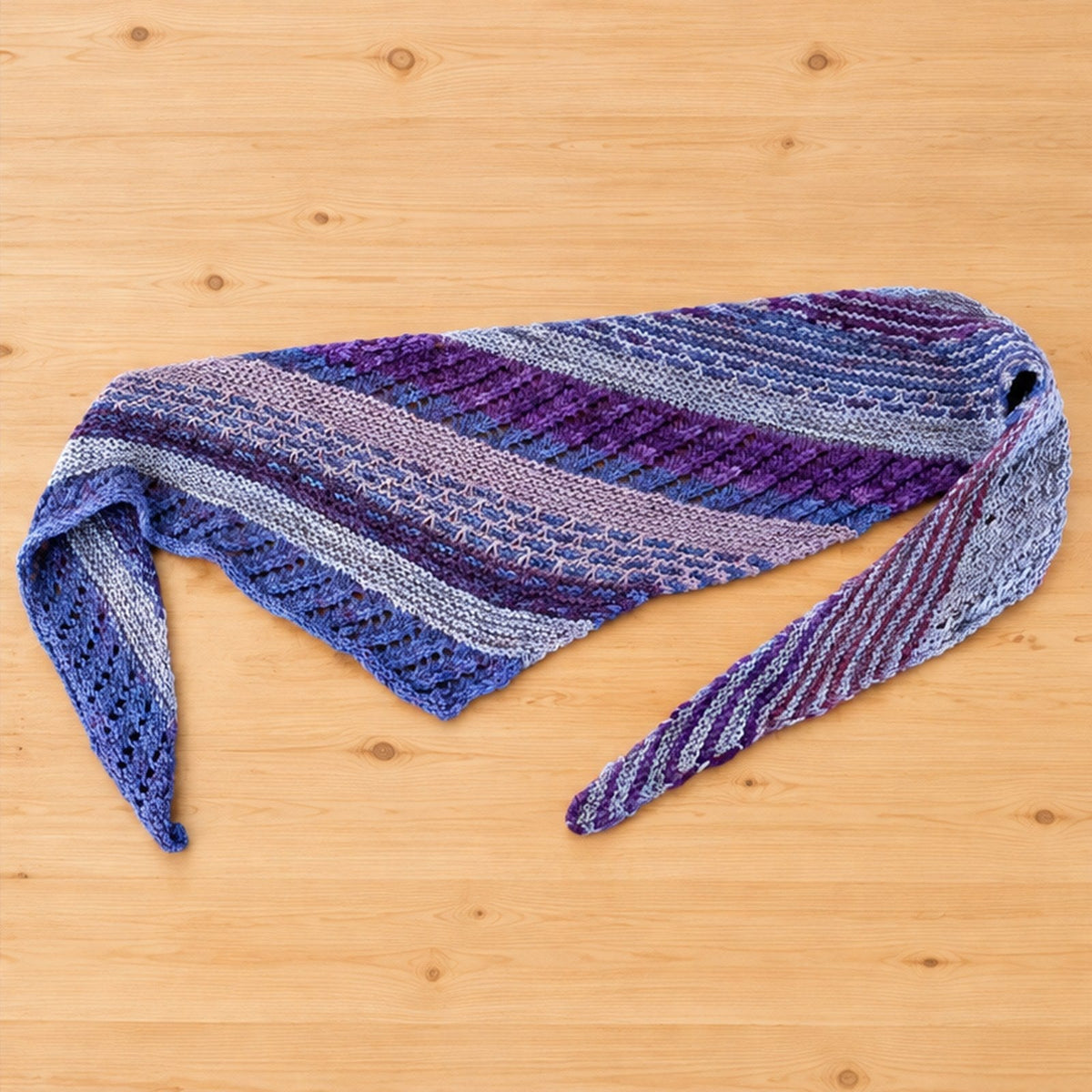 Handknit Lavender Lace Shawlette – Purple & Blue Asymmetrical Scarf - thespinninghand
