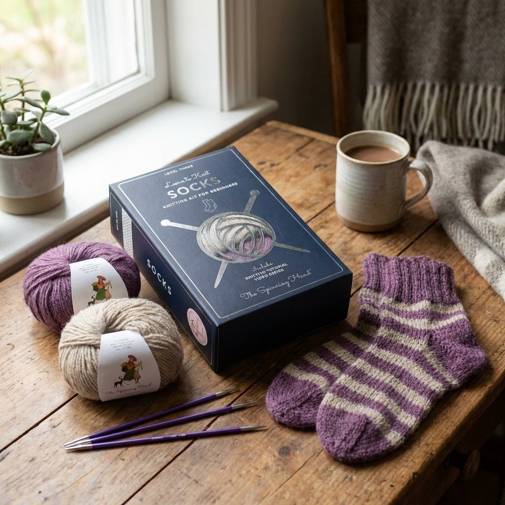 Learn to Knit Slipper Socks - The Joy of Socks Knitting Kit - Pure Alpaca Yarn - thespinninghand