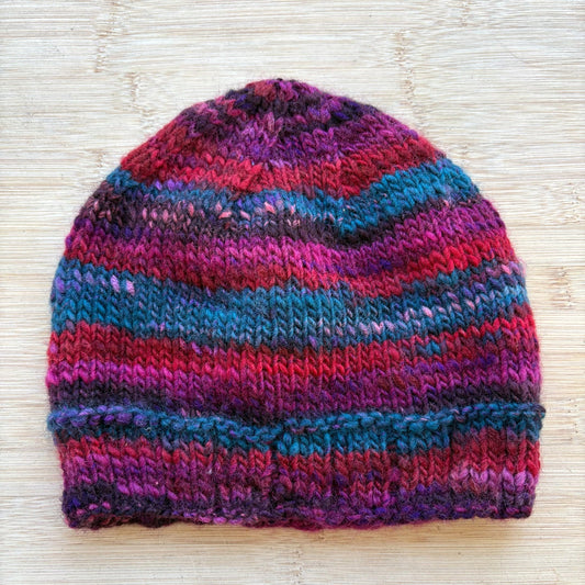 Wool Hat - multi-colored magenta - adult size - thespinninghand