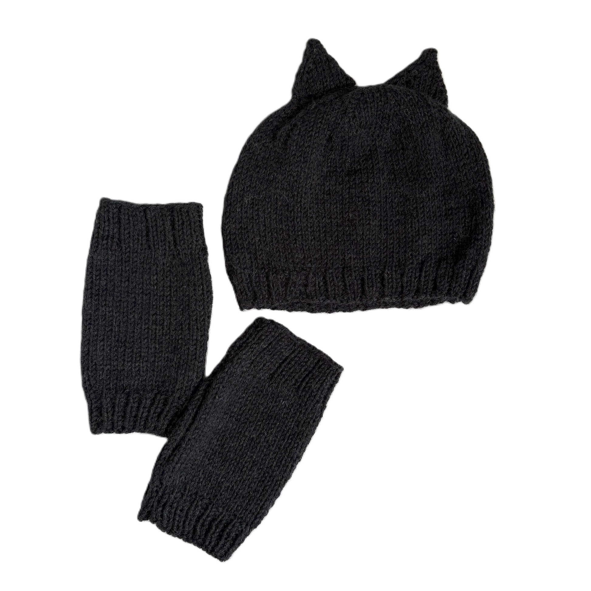 Animal Ears Hat & Mitts Knitting Kit: Bear, Bunny, Witchy Cat, Foxy - thespinninghand