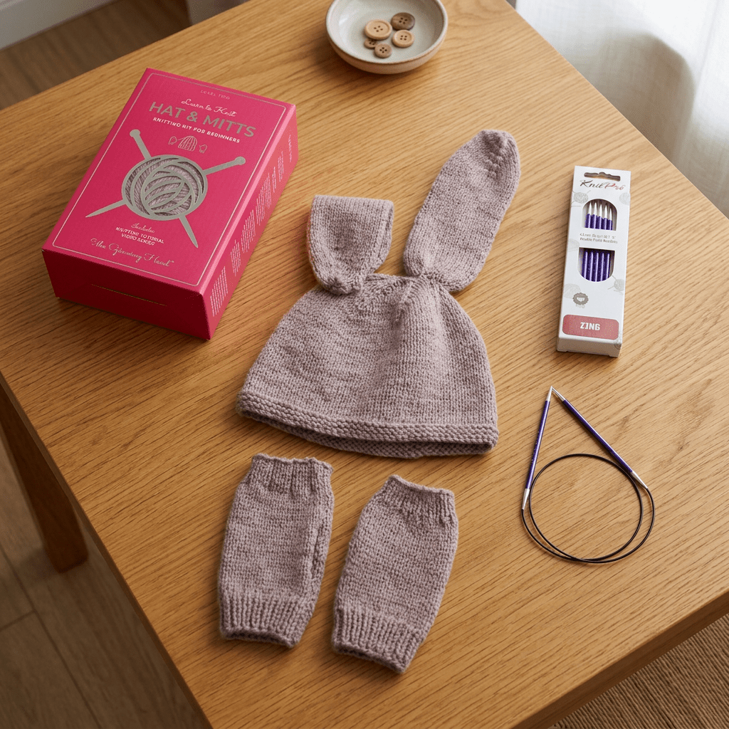 Animal Hat & Mitts Knitting Kit: Advanced Beginner Level - thespinninghand