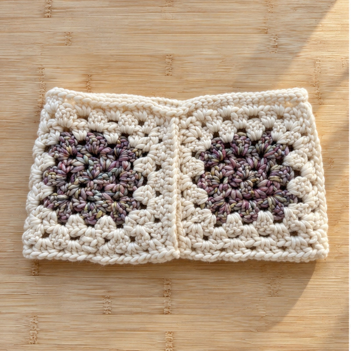 Granny square cowl - cream and multi wool - hand crocheted in NJ - thespinninghand