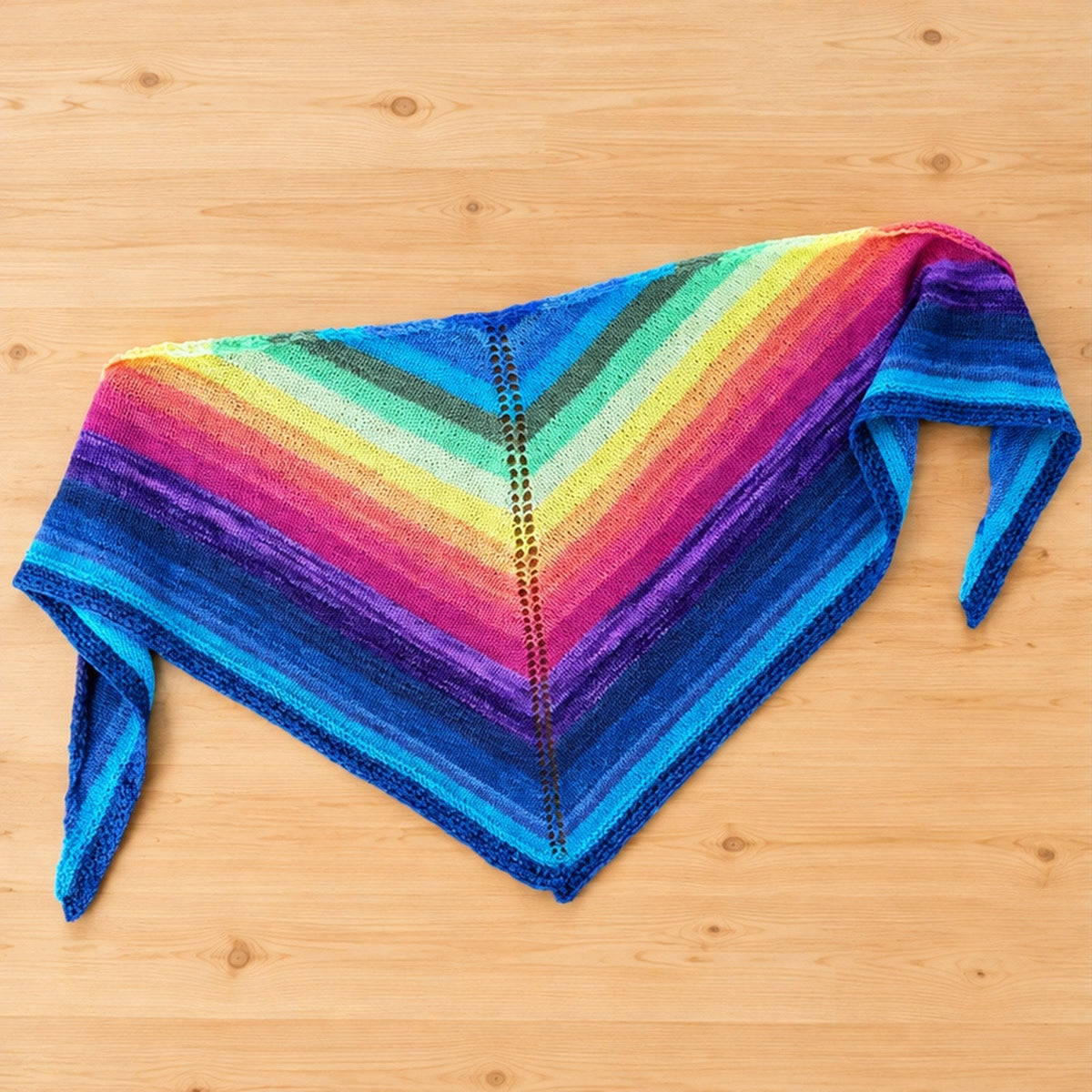 Handknit Rainbow Triangle Shawl – Vibrant Multicolor Knit Wrap - thespinninghand