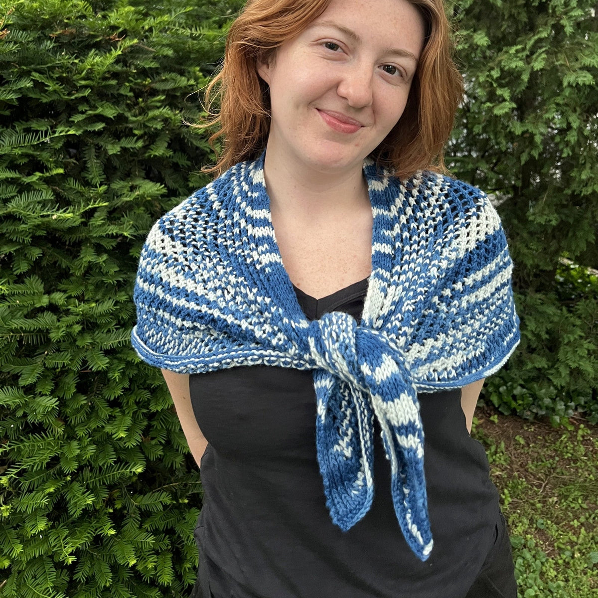 Indigo Blue & White Hand-Dyed Wool Triangle Shawl – Handknit - thespinninghand