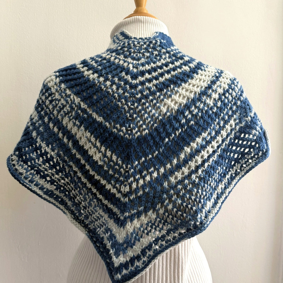 Indigo Blue & White Hand-Dyed Wool Triangle Shawl – Handknit - thespinninghand