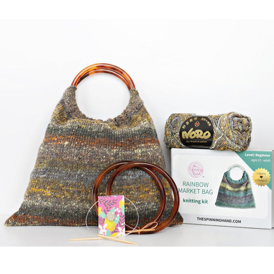 Market Bag Knitting Kit - Includes Noro Yarn, purse handles, needles - thespinninghand