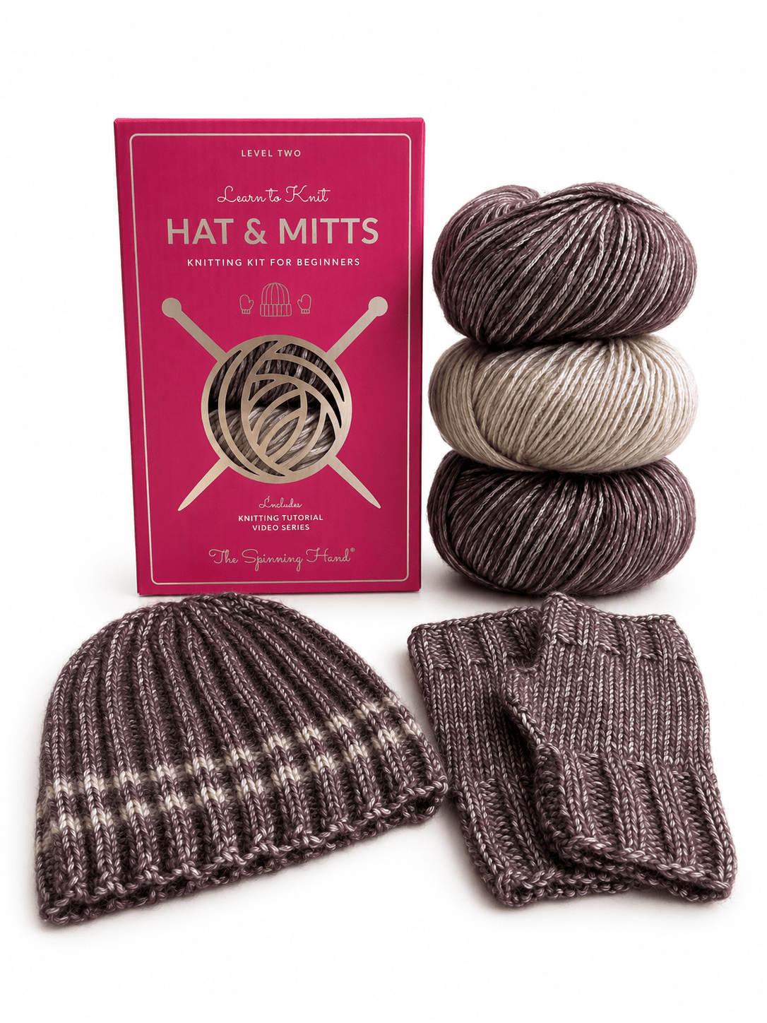NEW Hat & Mitts Knitting Kit: Advanced Beginner, 3 Color Choices - thespinninghand