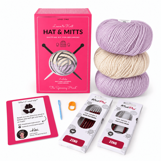 NEW Hat & Mitts Knitting Kit: Advanced Beginner, 4 Color Choices - thespinninghand