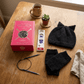 Wool Hat and mitt set - black cat - teen or adult size - thespinninghand