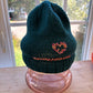 Wool Hat - hand knit dark green with heart - adult size - thespinninghand