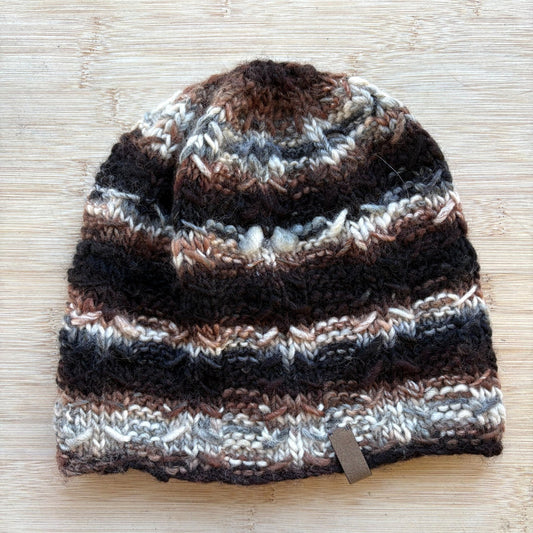 Wool Hat - multi-colored dark brown - adult size - thespinninghand