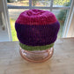 Wool Hat - reversible striped multi-colored pink and green - adult size - thespinninghand
