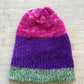 Wool Hat - reversible striped multi-colored pink and green - adult size - thespinninghand