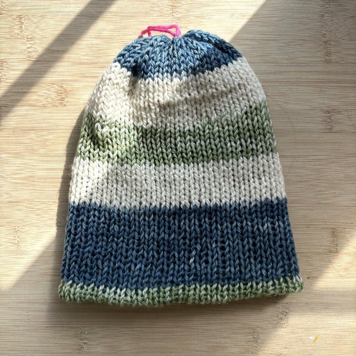 Wool Hat - reversible striped multi-colored pink and green - adult size - thespinninghand